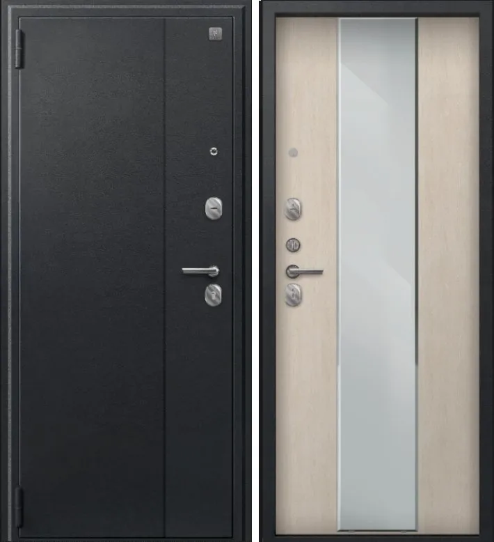 Фото Дверь A-04 черный сатин - седой дуб зеркало DIS007332
